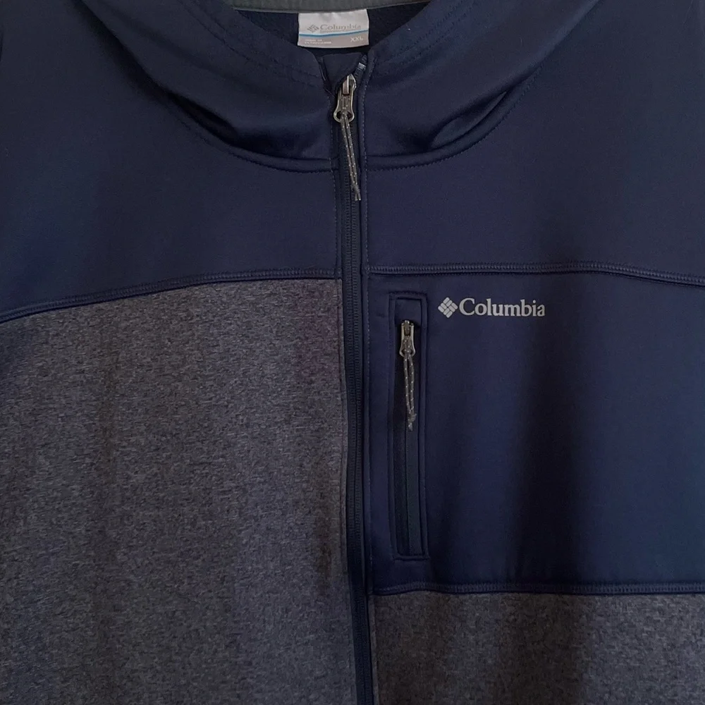 Columbia Fleece Lined Hooded All Season Performance Jacket Navy Blue & Gray